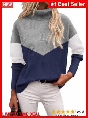 Women's Turtleneck Sweater Long Sleeve Ribbed Knit Pullover Fall Winter